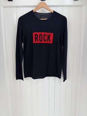 Zadig & Voltaire ROCK Sweater — Navy Red Merino Wool Intarsia Crewneck, Size S